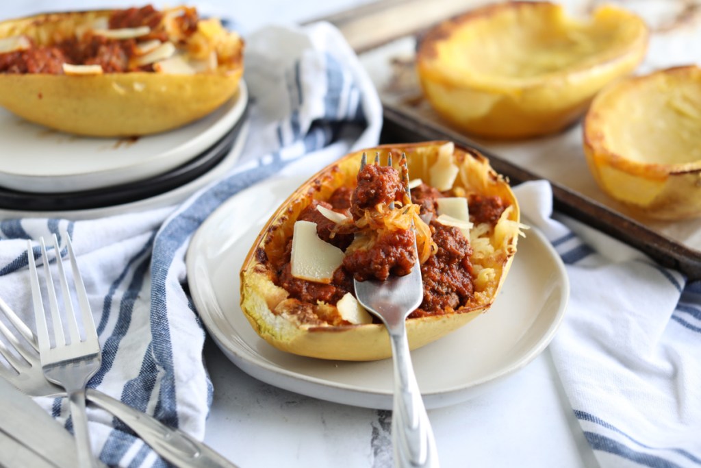 spaghetti squash with marinara plated