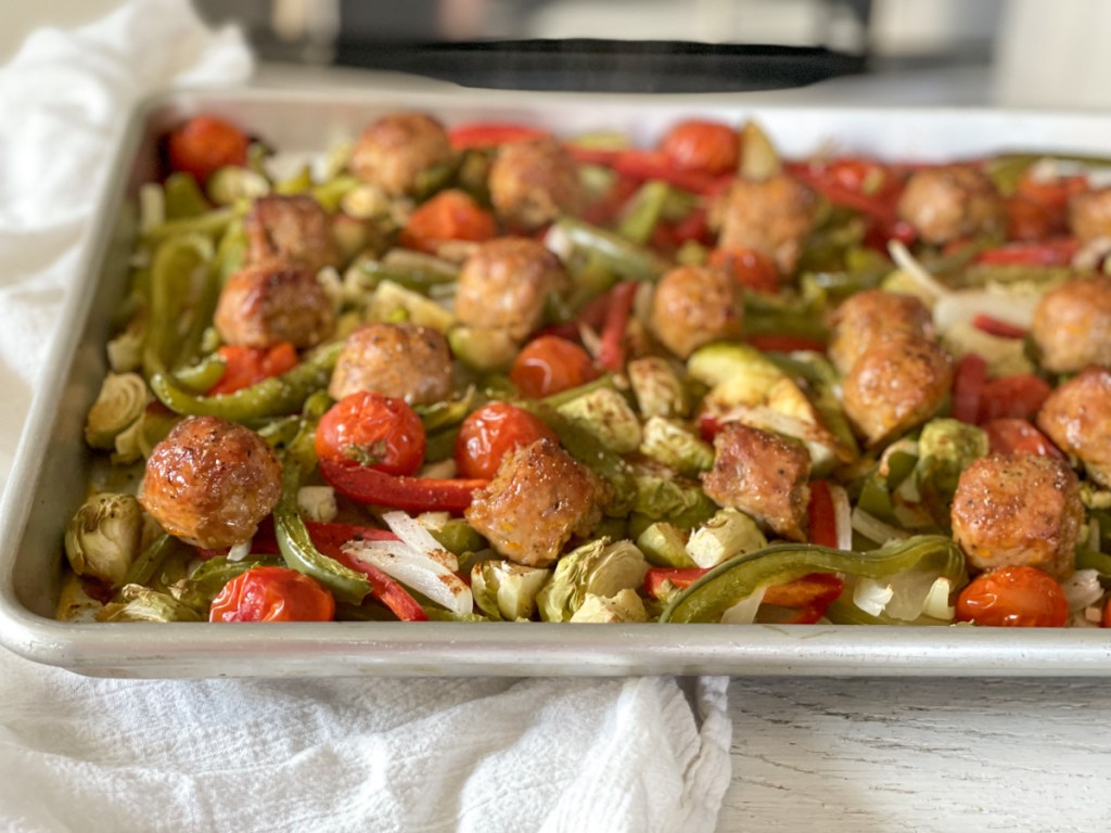 cooked Low-Carb Sheet Pan Meal Italian Sausage Veggies