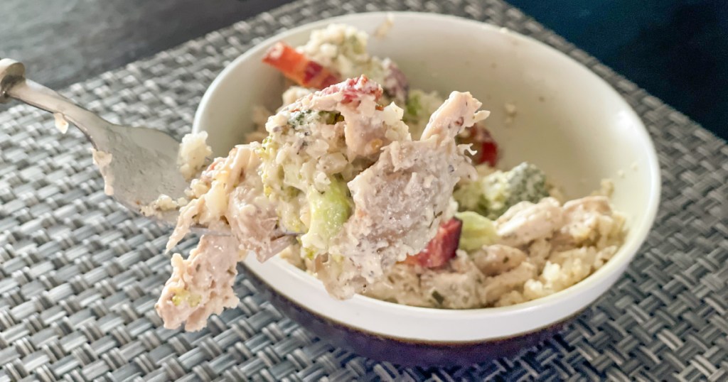 fork bite of keto slow cooker cream cheese chicken