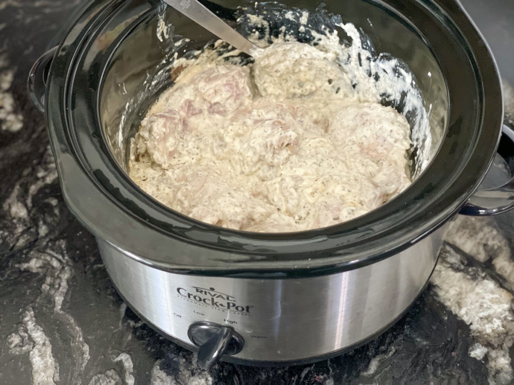 keto slow cooker cream cheese chicken in crockpot
