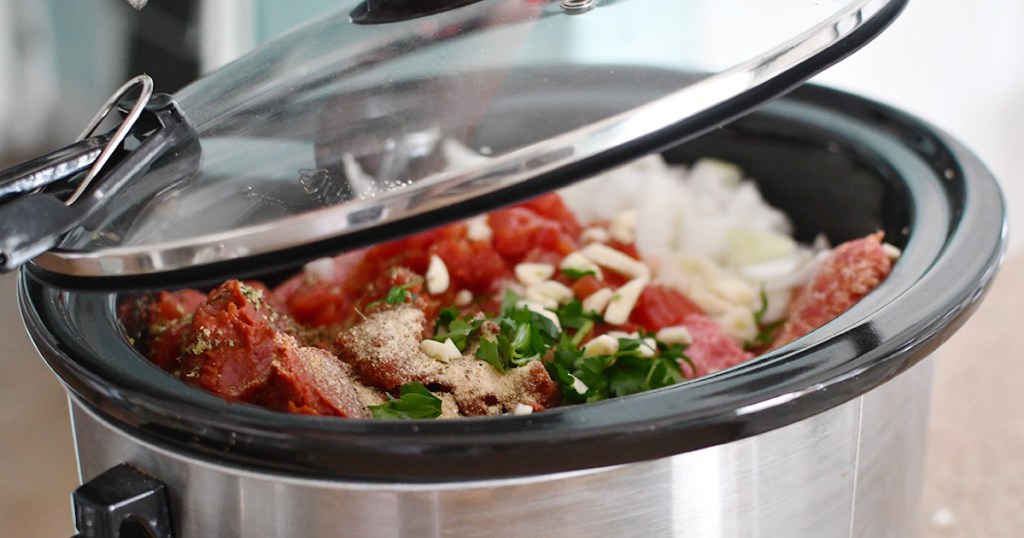 opening crockpot with keto cabbage roll casserole