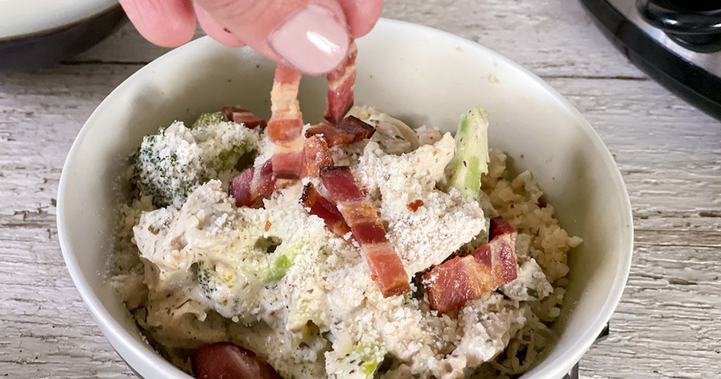 adding bacon cream cheese chicken