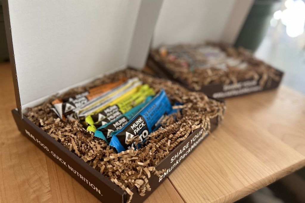 sample packages of Munk Pack keto granola bars and nut and seed bars