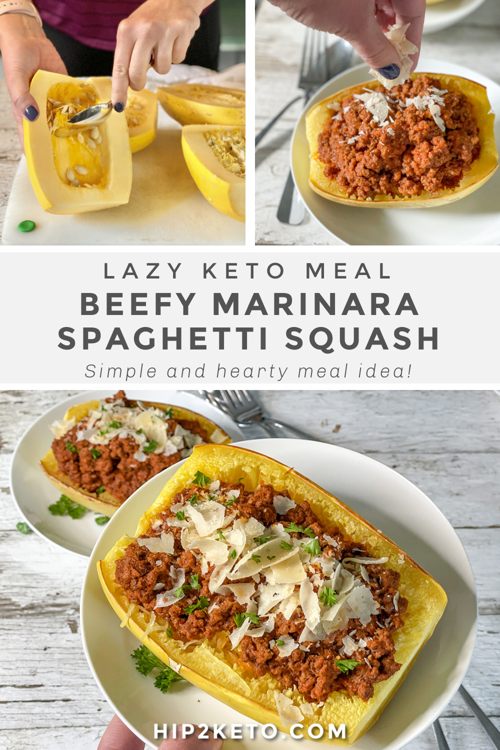 Beefy Marinara Spaghetti Squash 4 Ingredient Lazy Keto Meal   Lazy Keto Meal Spaghetti Squash Pinterest 