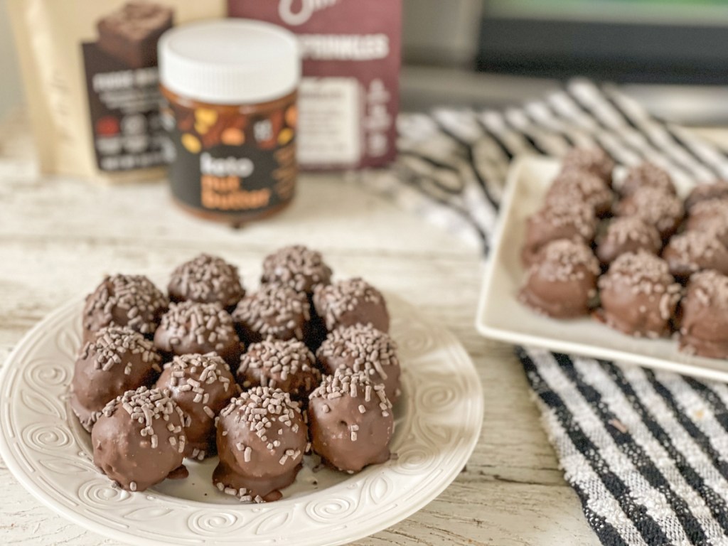 keto chocolate brownie truffles on plates