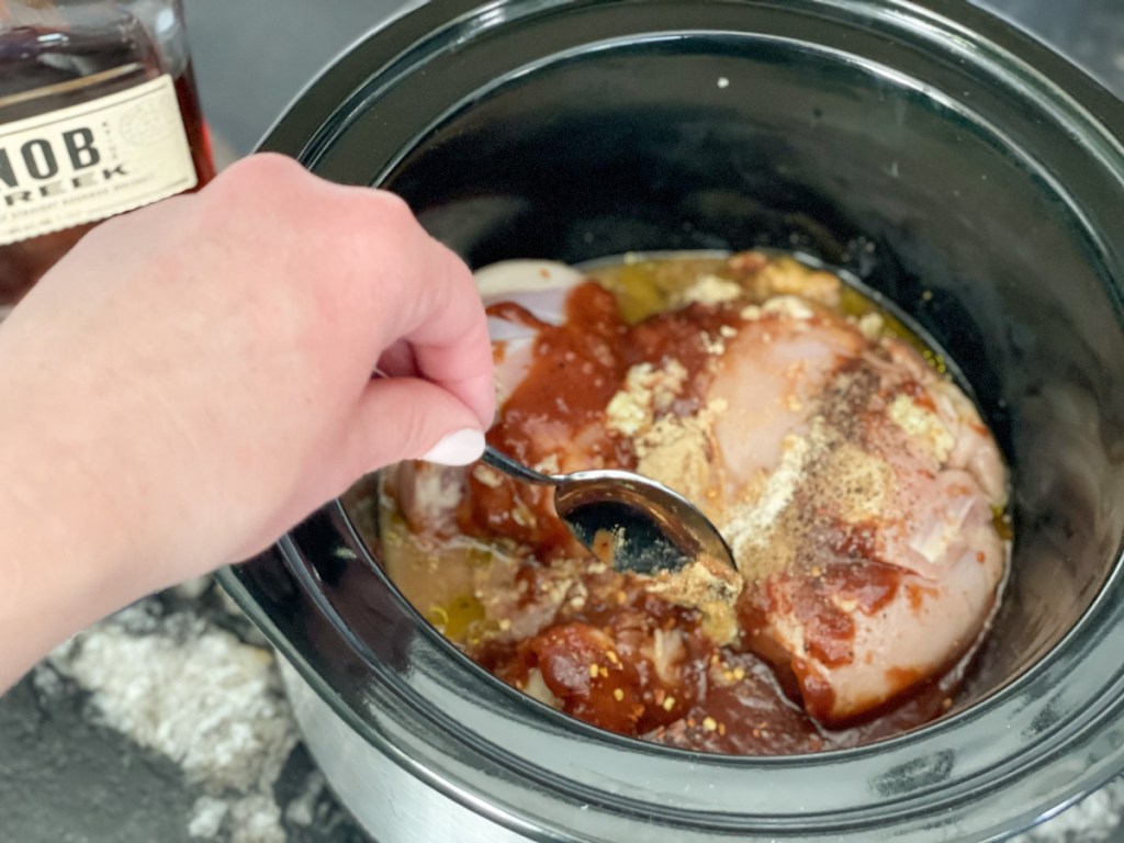 keto crockpot bourbon chicken in slow cooker