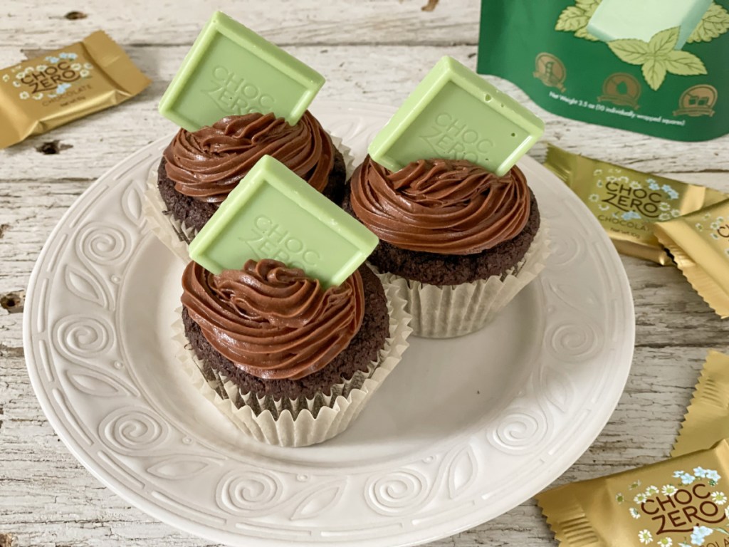 keto mint chocolate cupcakes on plate