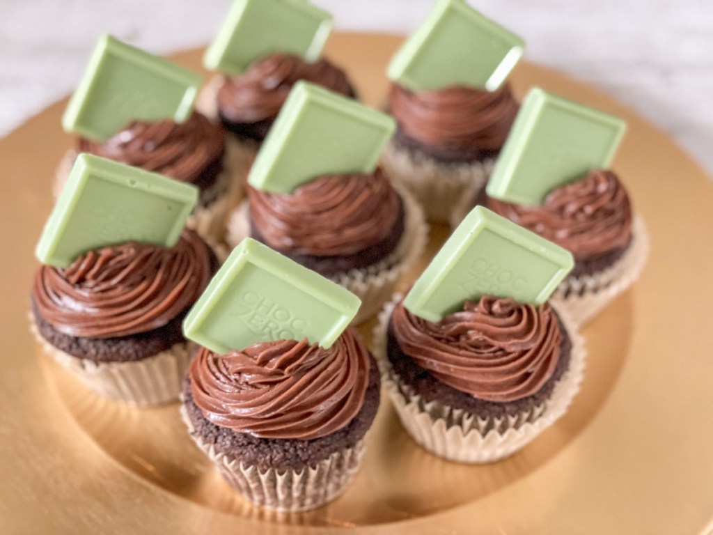 keto mint chocolate cupcakes on a platter
