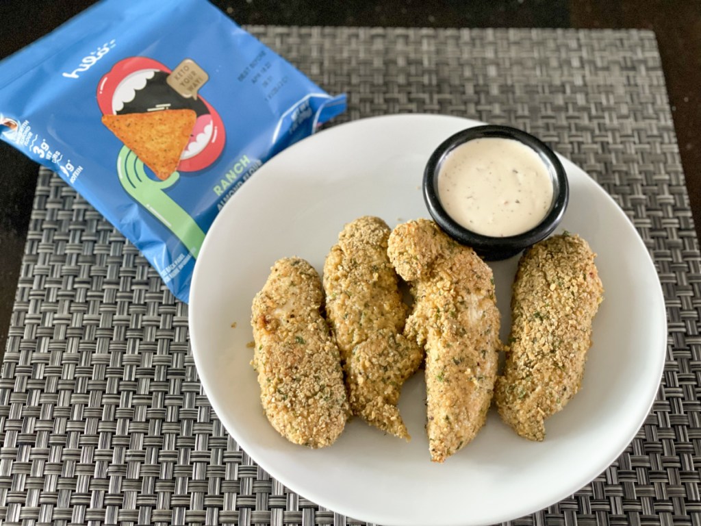 keto shake n bake chicken tenders on a plate