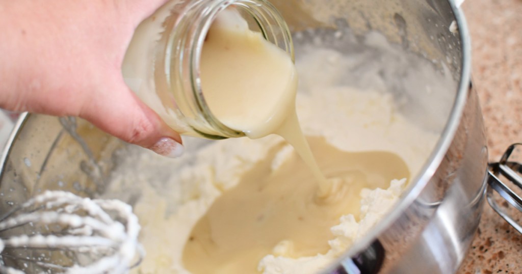 adding sweetened condensed milk to whipping cream