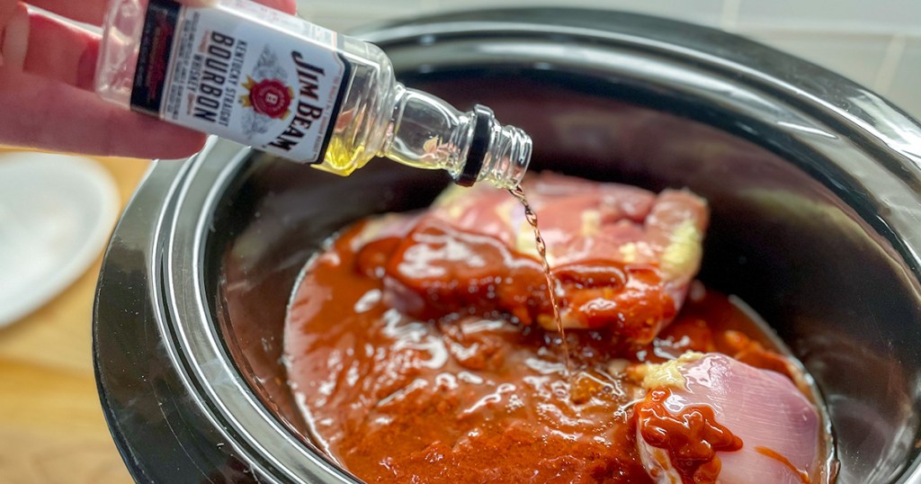 adding jim beam to crockpot for keto bourbon chicken