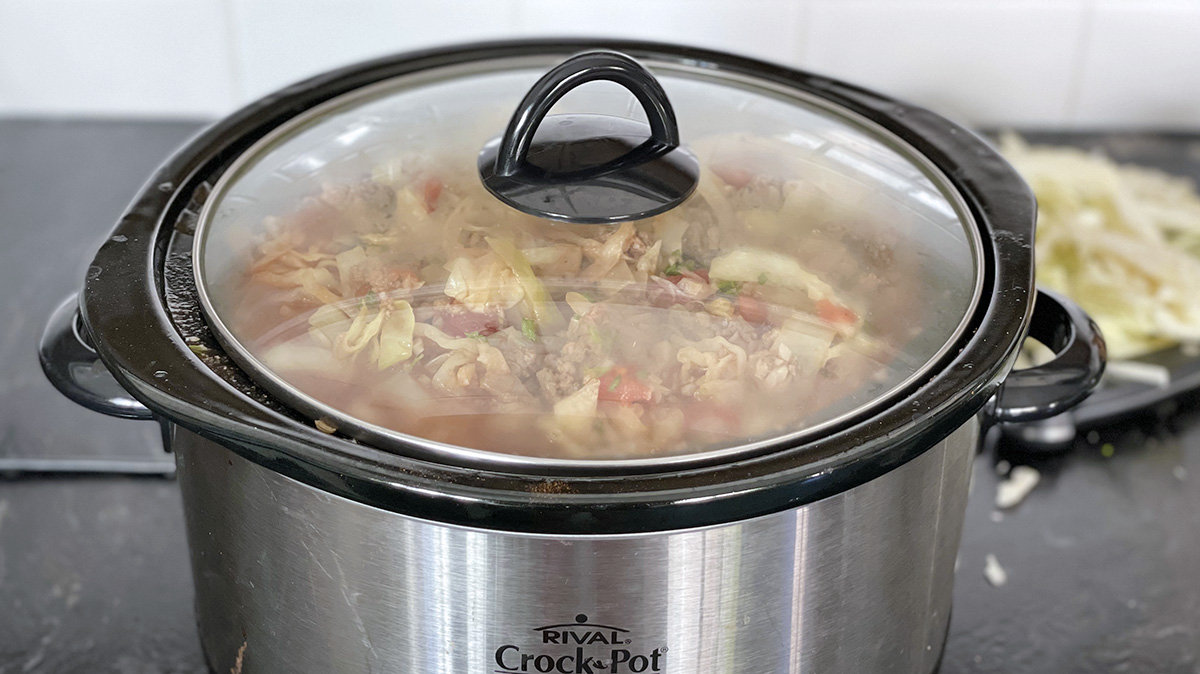 cabbage roll soup keto crockpot recipe in the slow cooker