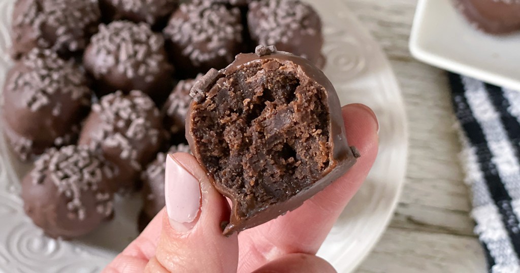 perfect keto brownie ball with bite taken out