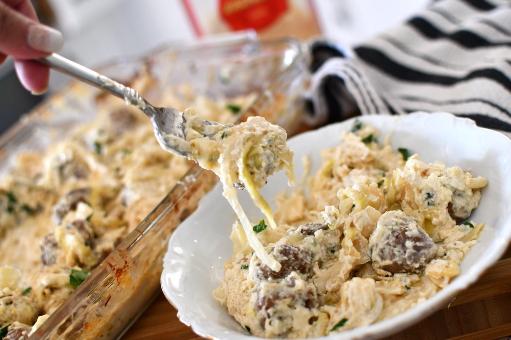 Keto Fettuccine Alfredo with Sausage & Cabbage Noodles Hip2Save