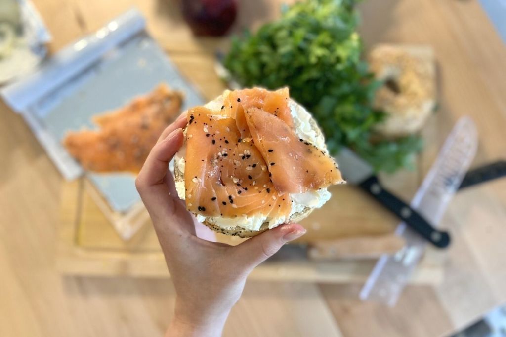 bagel with cream cheese and salmon