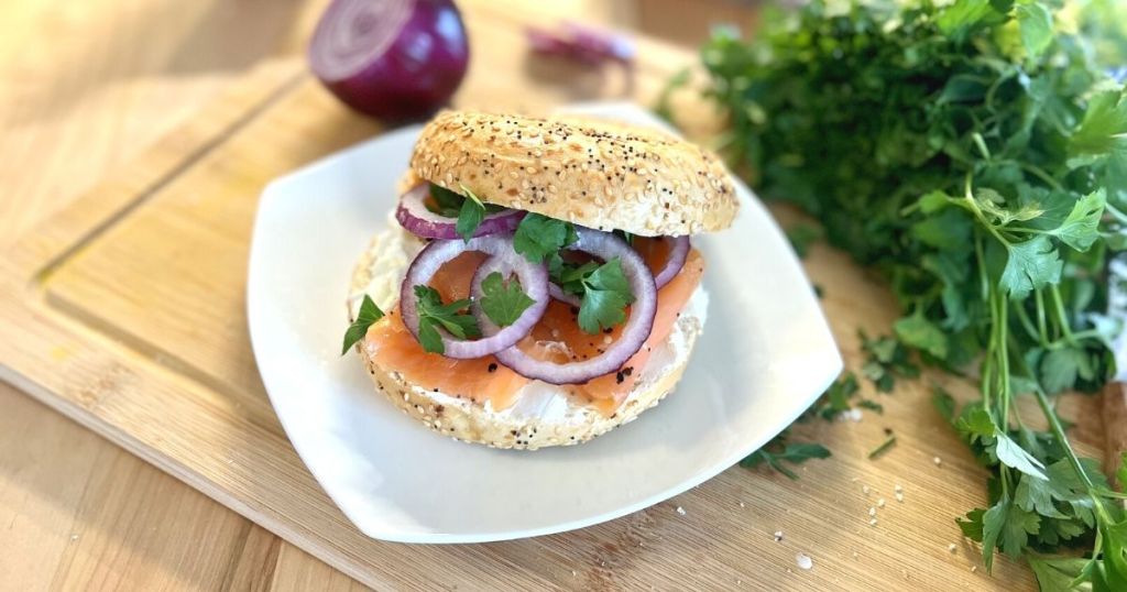 Trader Joe's Everything but the Bagel salmon on bagel with lox
