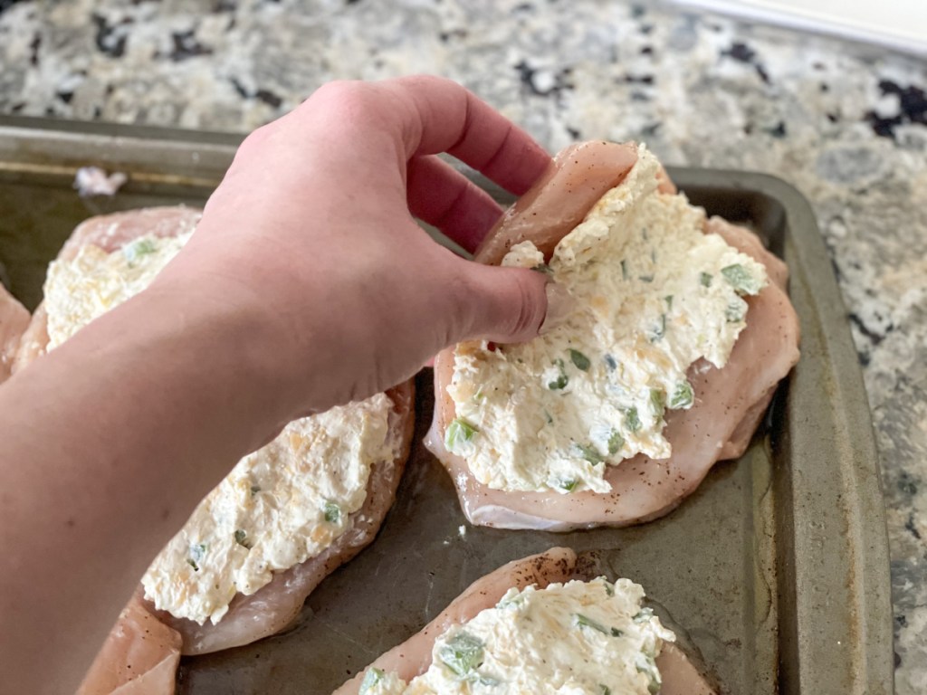 folding chicken over filling