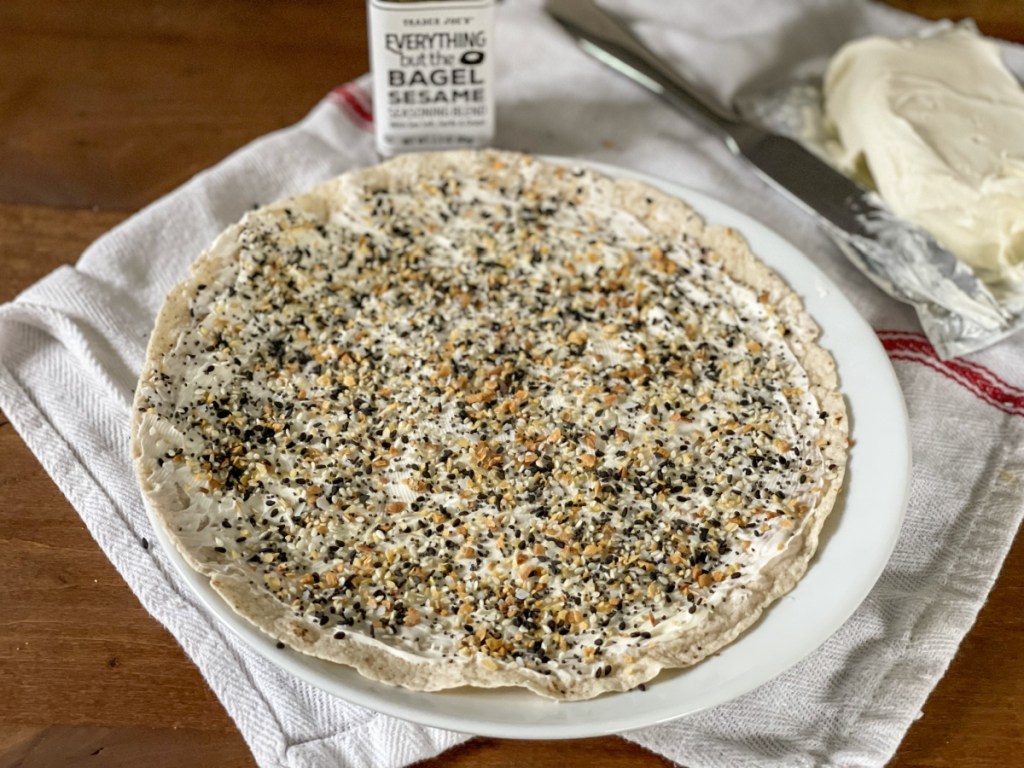 keto tortilla with cream cheese and everything bagel seasoning
