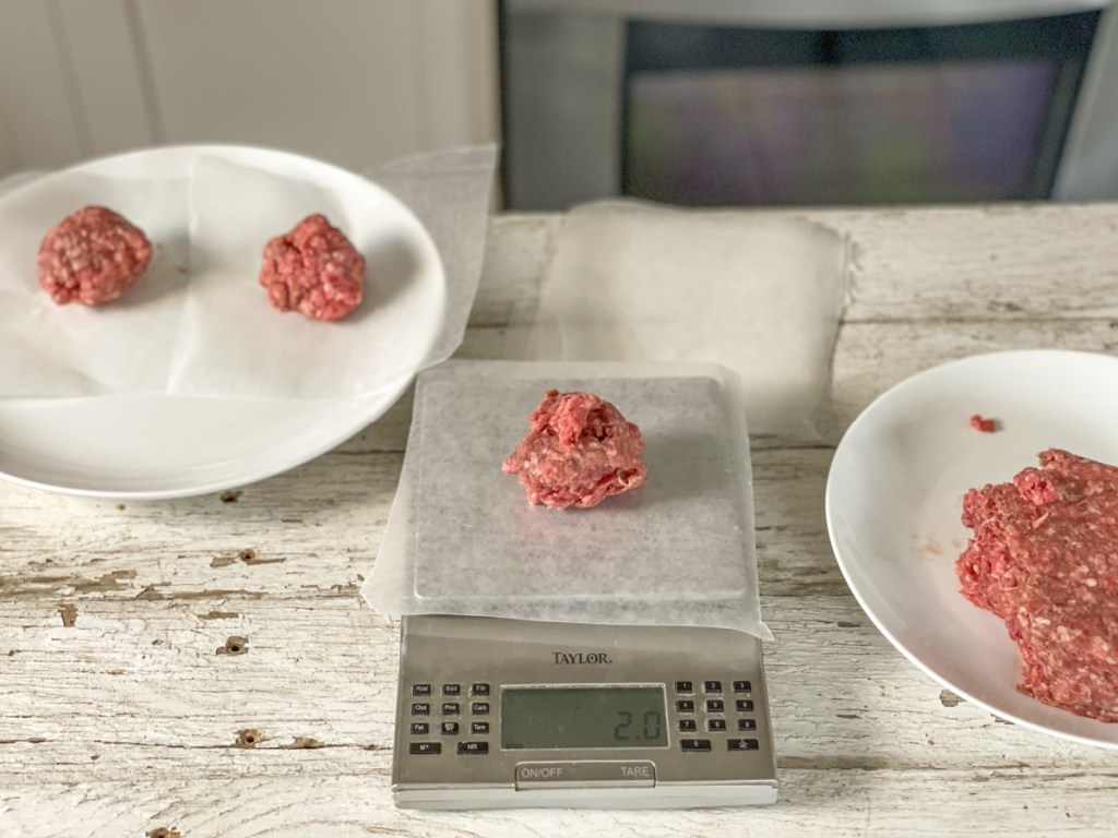 ground beef on a food scale
