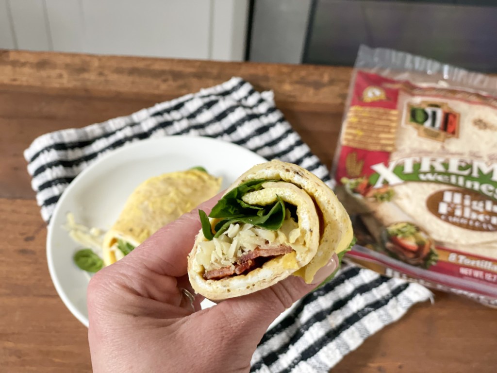 holding keto breakfast burrito