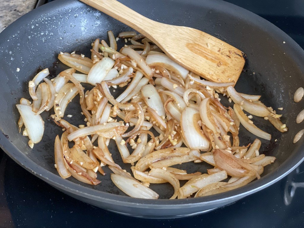 sautéd onions and garlic for keto pollo a la crema