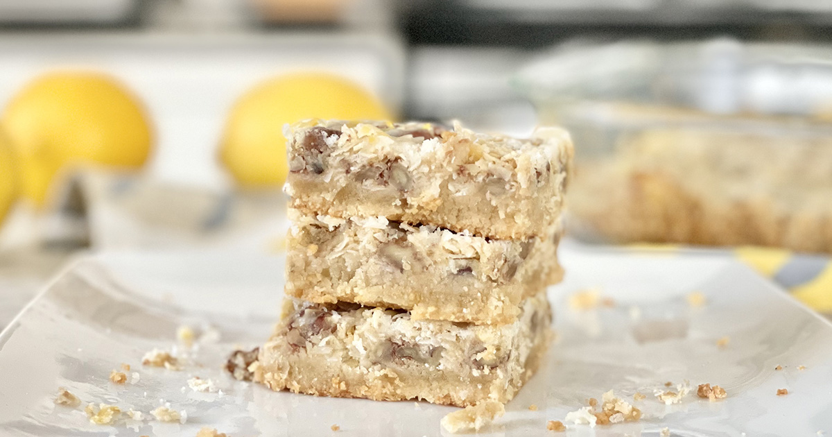 stack of keto coconut lemon bars