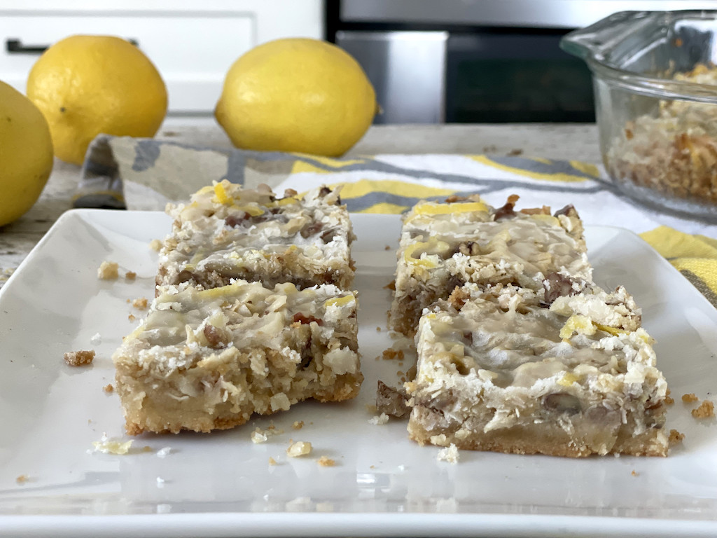 keto lemon coconut bars on plate 