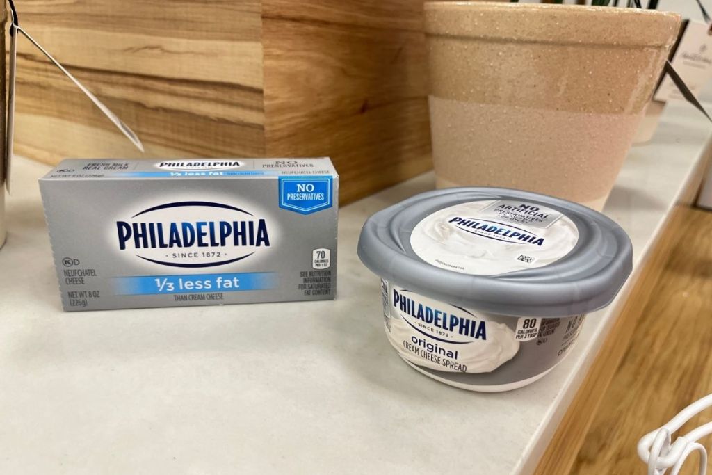 Neufchatel and regular Philadelphia cream cheese