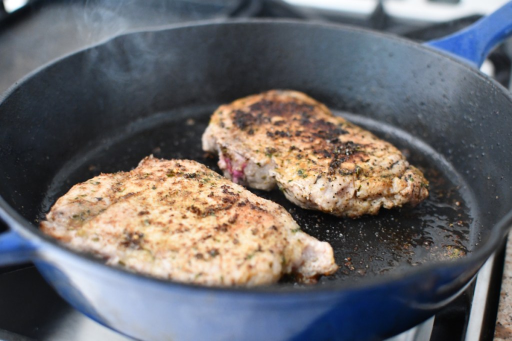 pork chops in the skillet