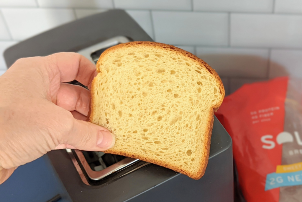 holding a slice of low-carb bread