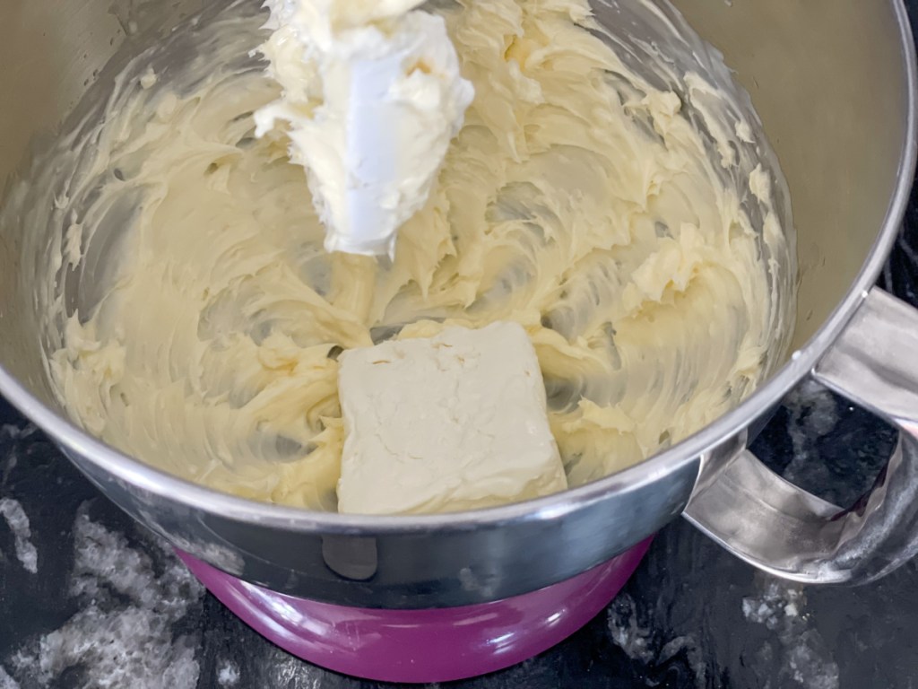 creaming together butter and cream cheese