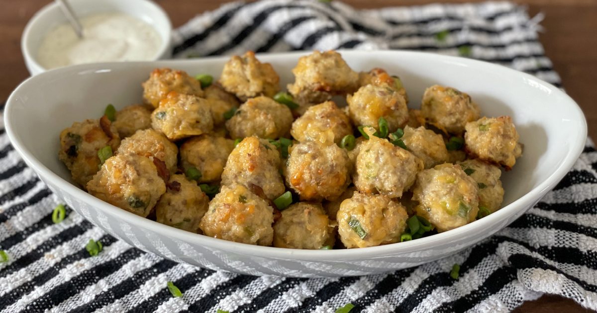 Keto Cream Cheese Sausage Balls in a bowl