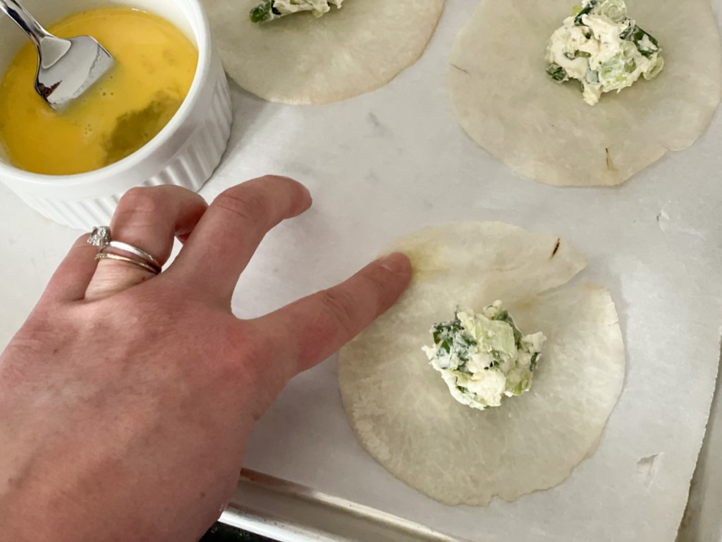 cream cheese filling on jicama wrap