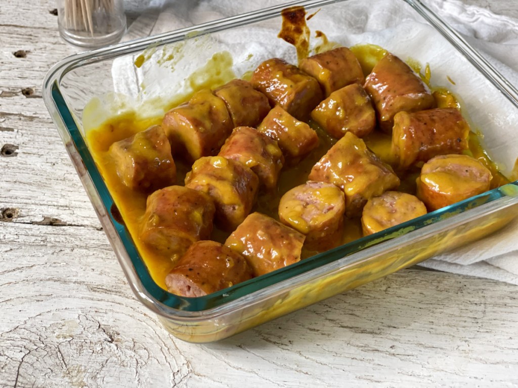 sliced Sausage with Apricot Mustard glaze