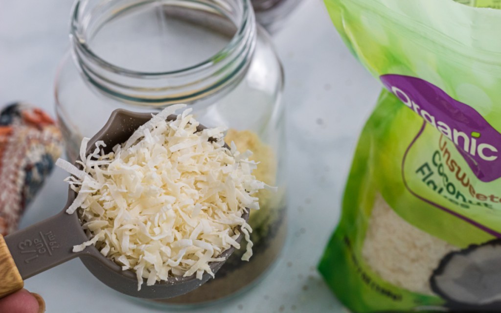 coconut shavings in mason jar