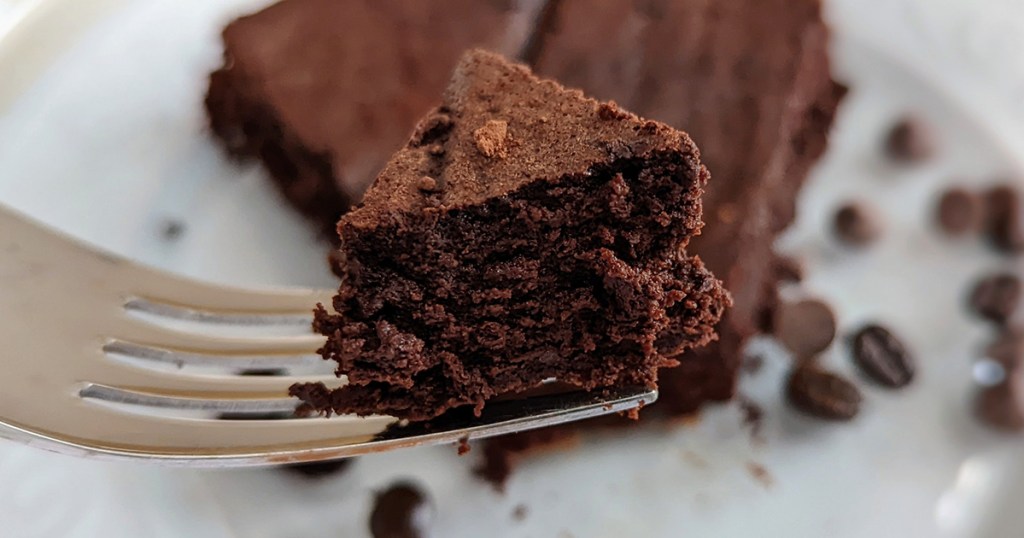 fork with keto flourless chocolate cake
