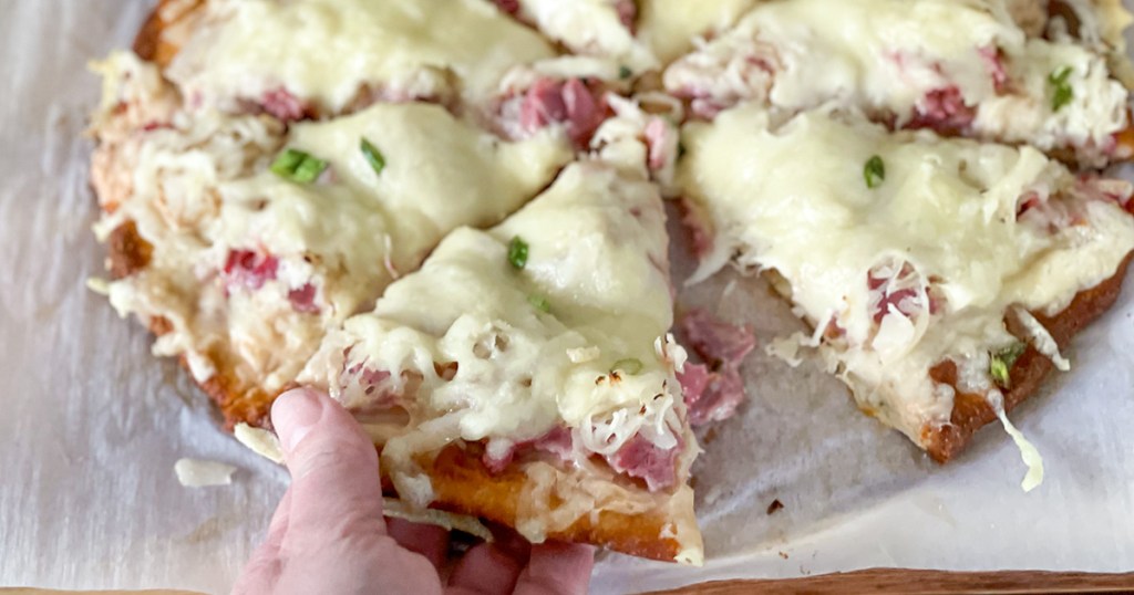 keto reuben pizza on pan