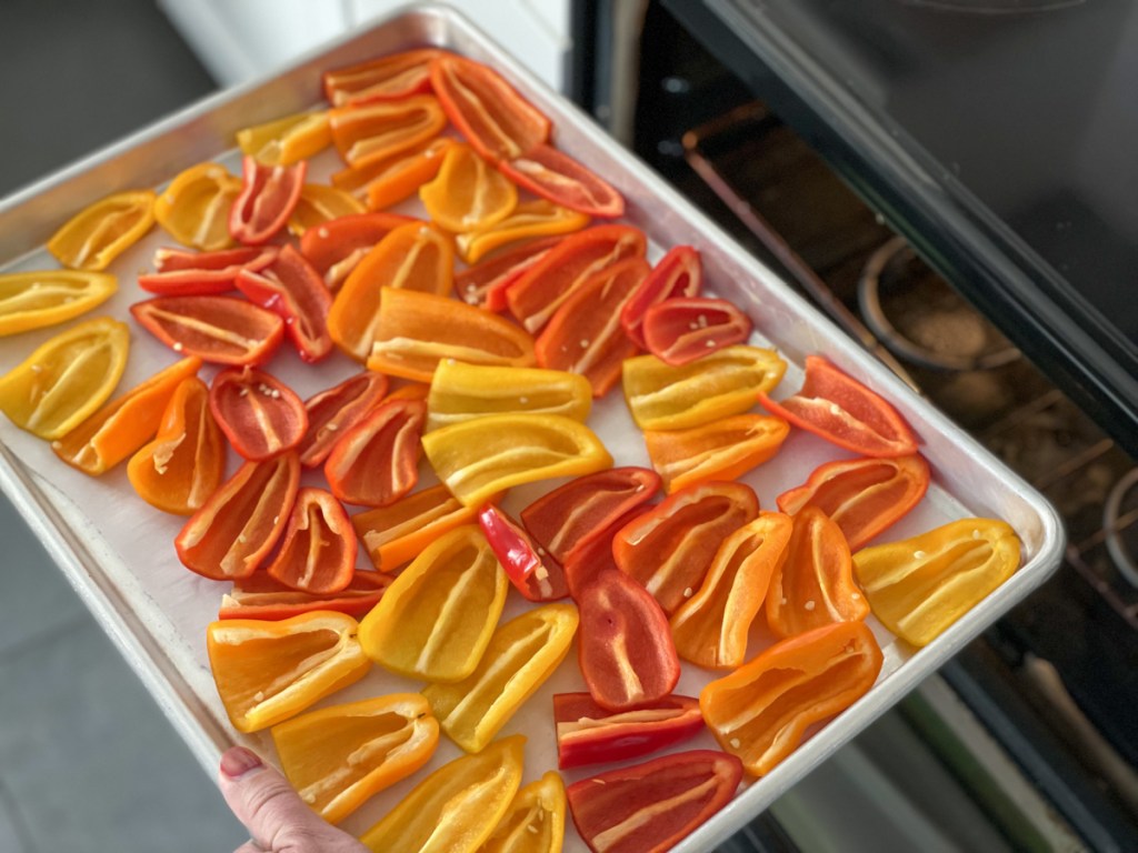 mini peppers going into the oven