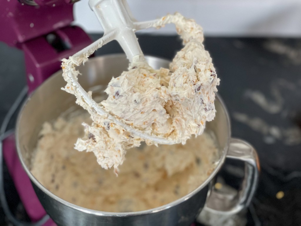 cream cheese mixture in a mixing bowl