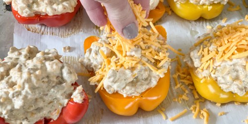 Best EVER Keto Cream Cheese and Chicken Stuffed Bell Peppers