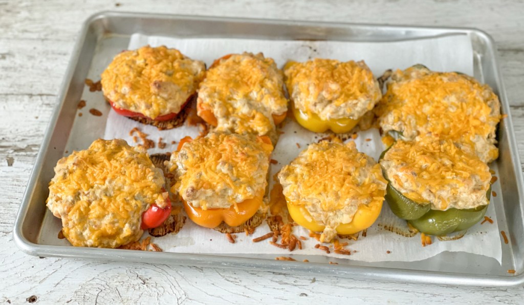baked cream cheese and chicken stuffed peppers 