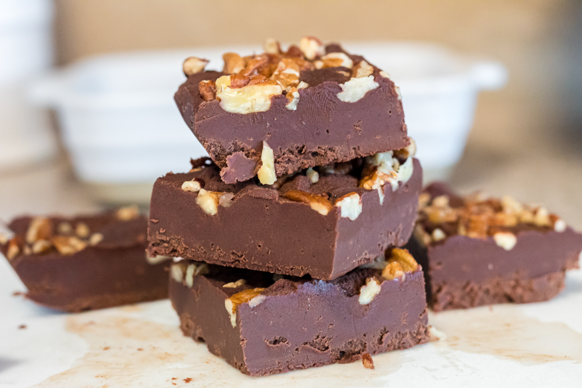 a stack of keto fudge