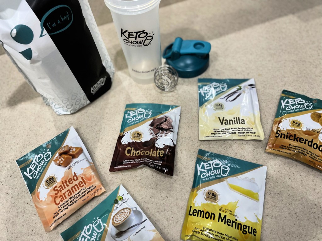 The Keto Chow Starter Kit on a kitchen counter