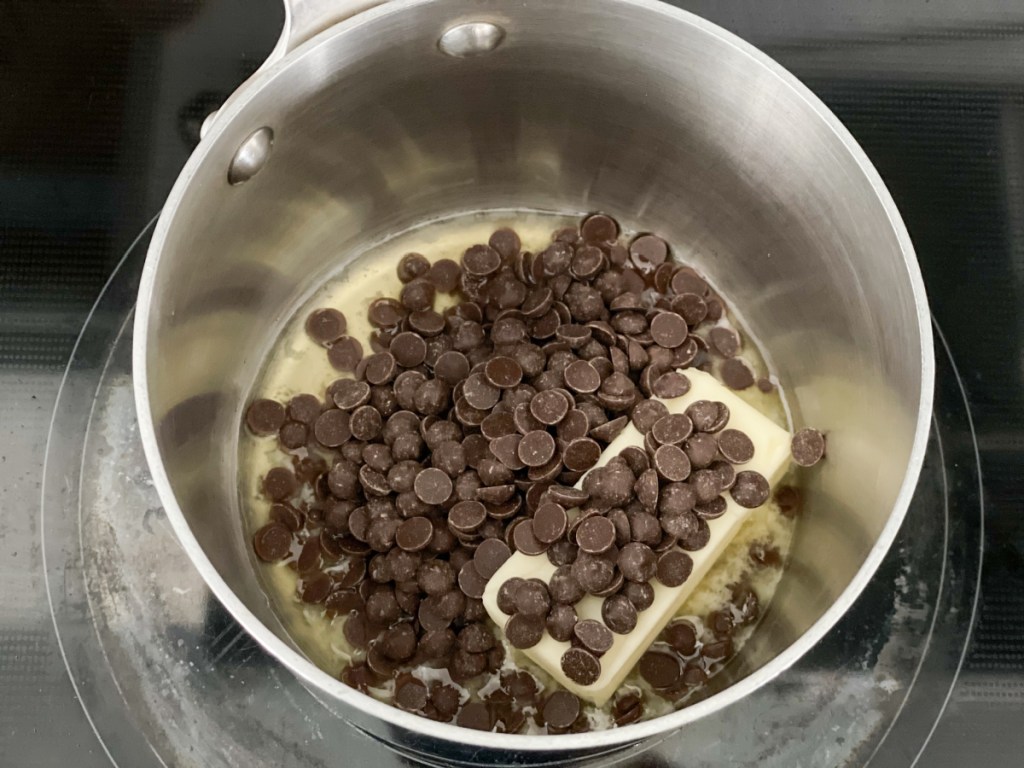 melting together butter and chocolate chips
