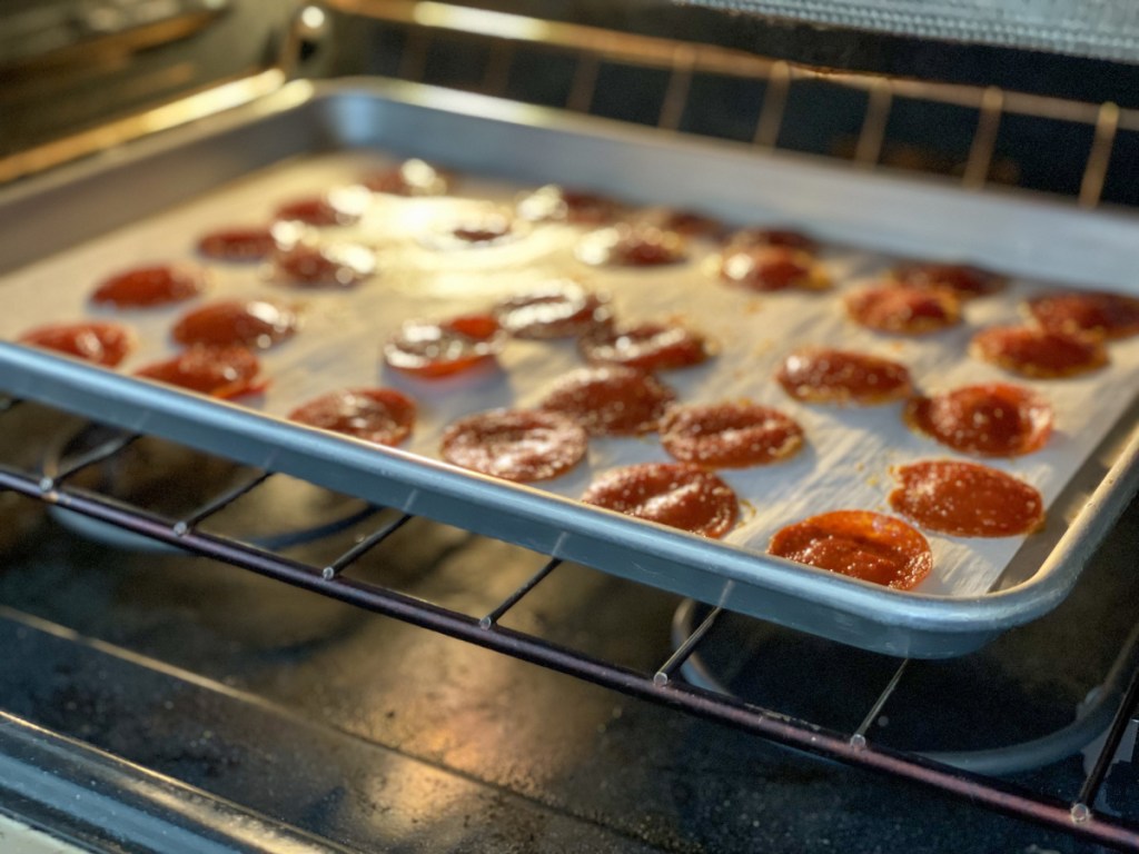 pepperoni slices in the oven
