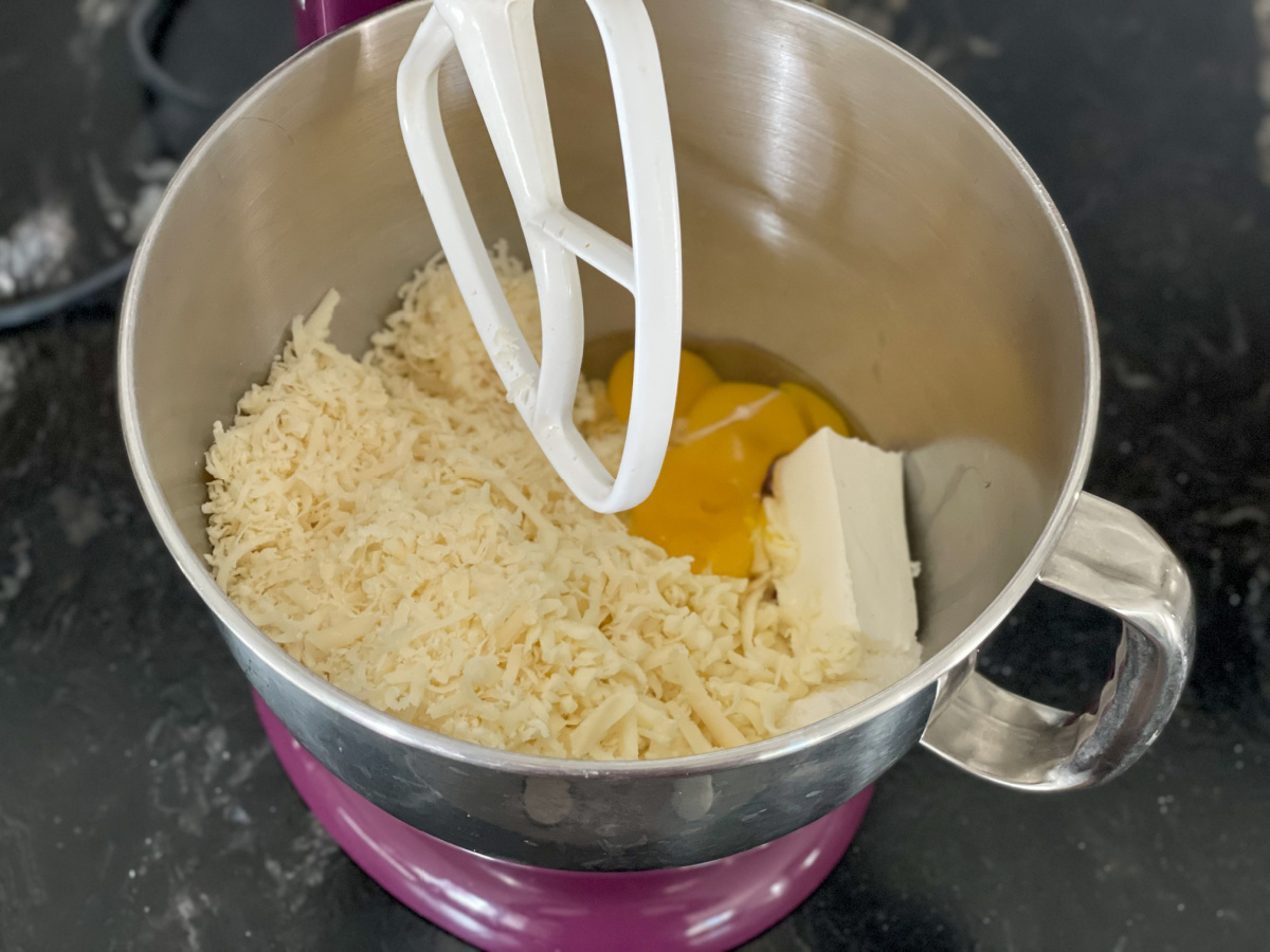 mixer with cheese and eggs