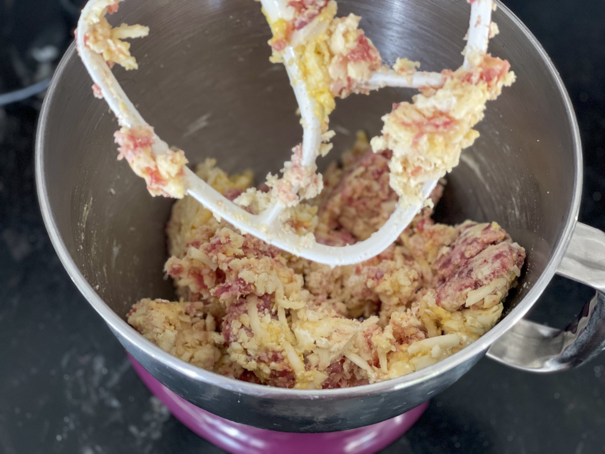 mixer with italian sausage for keto pizza crust