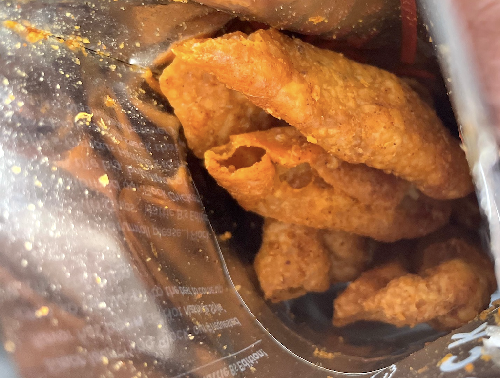 hot and spicy flock chicken chips in bag 