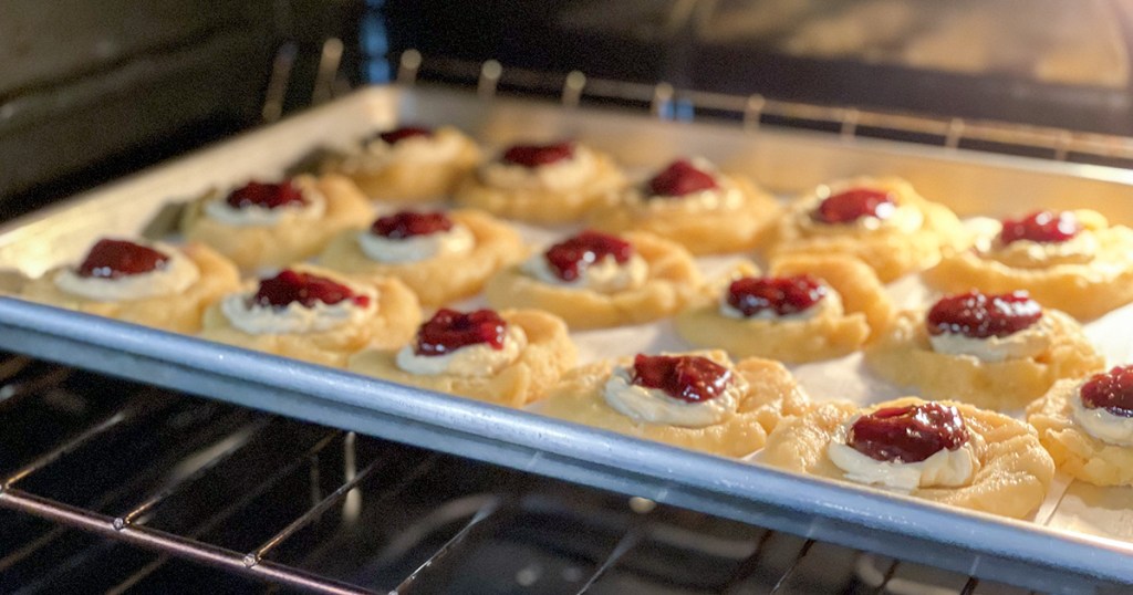 keto strawberry cream cheese danishes baking in oven