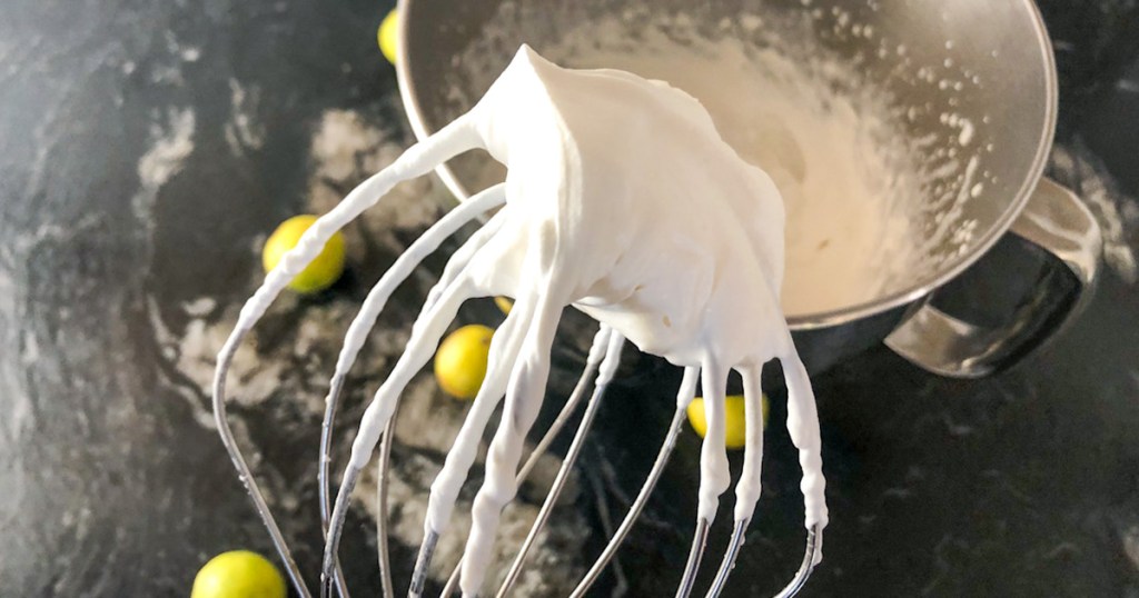 keto whipped cream on whisk for pie